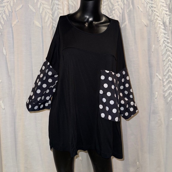 JASON, Comfy Black Tunic with Polka Dot Sleeves – Size L - Picture 3 of 15